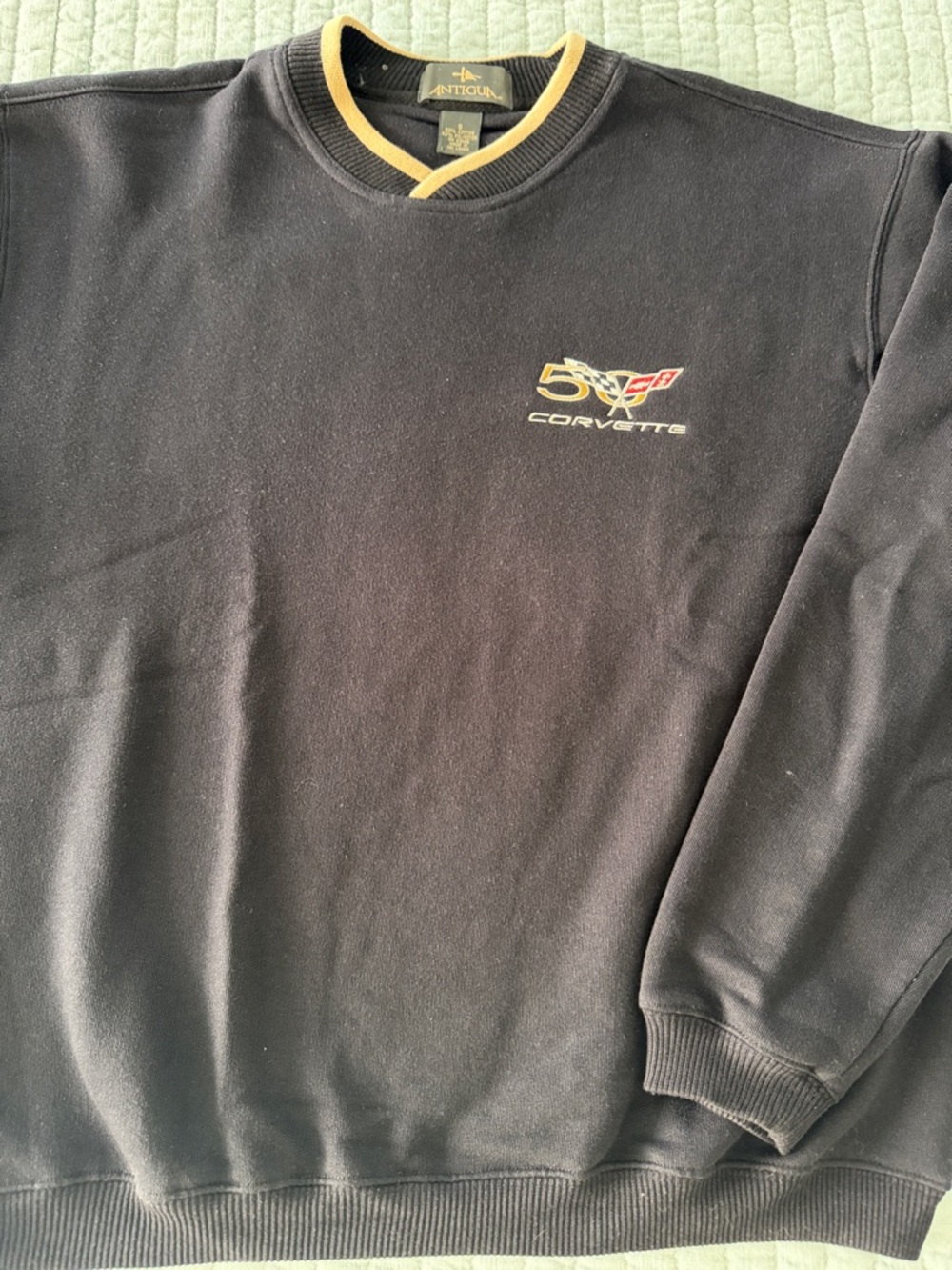 Antigua Black Crewneck Sweatshirt with Yellow Trim and Corvette Emblem